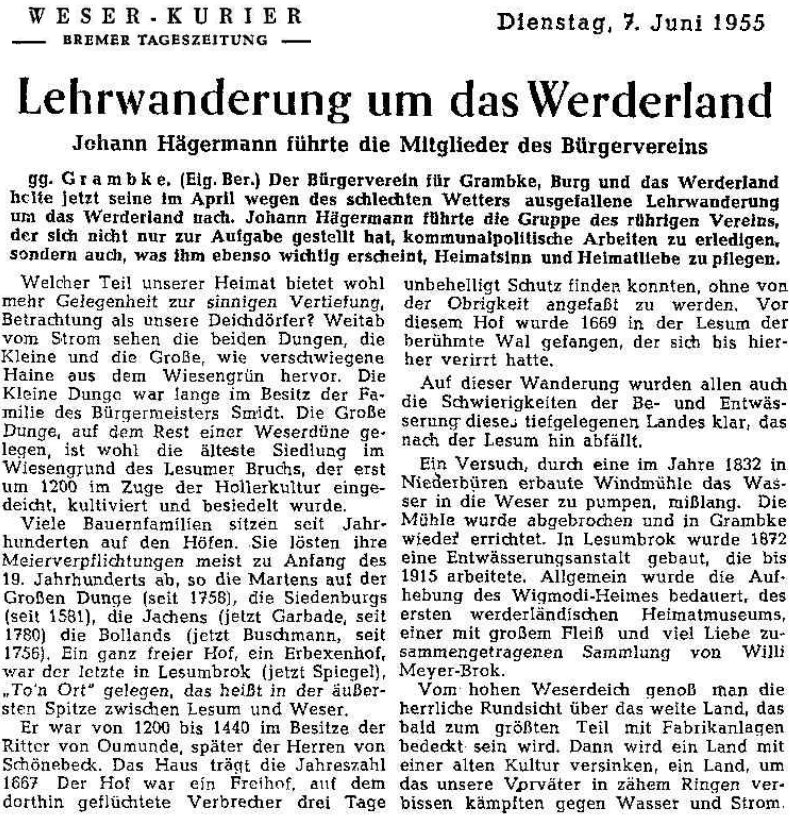 Von Johann Hägermann im Weser-Kurier von 1955